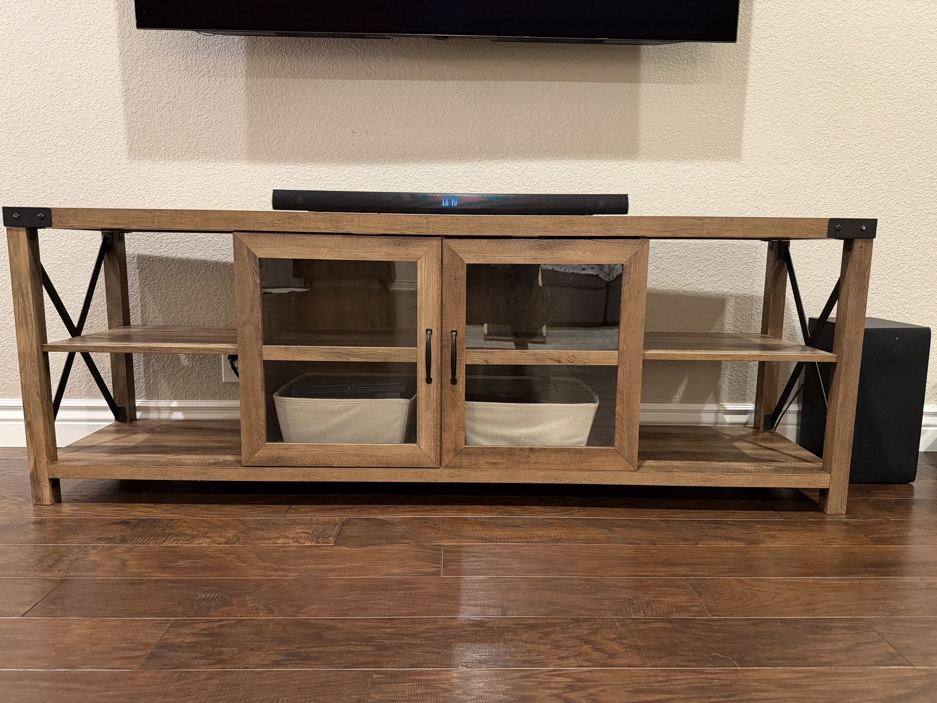 70” TV Stand – Farmhouse / Industrial Style – Excellent Condition