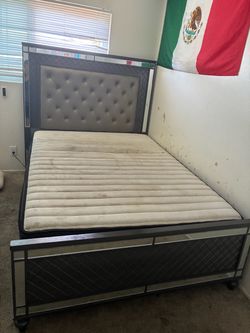 Queen Bed Frame with Tufted Headboard and Mattress