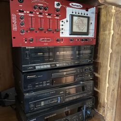 Numark Mixer, Sony Digital Audio/video Receiver,Disc Player,and Cassette Deck