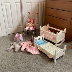 Doll Bed, Stroller, Bassinet, & Doll