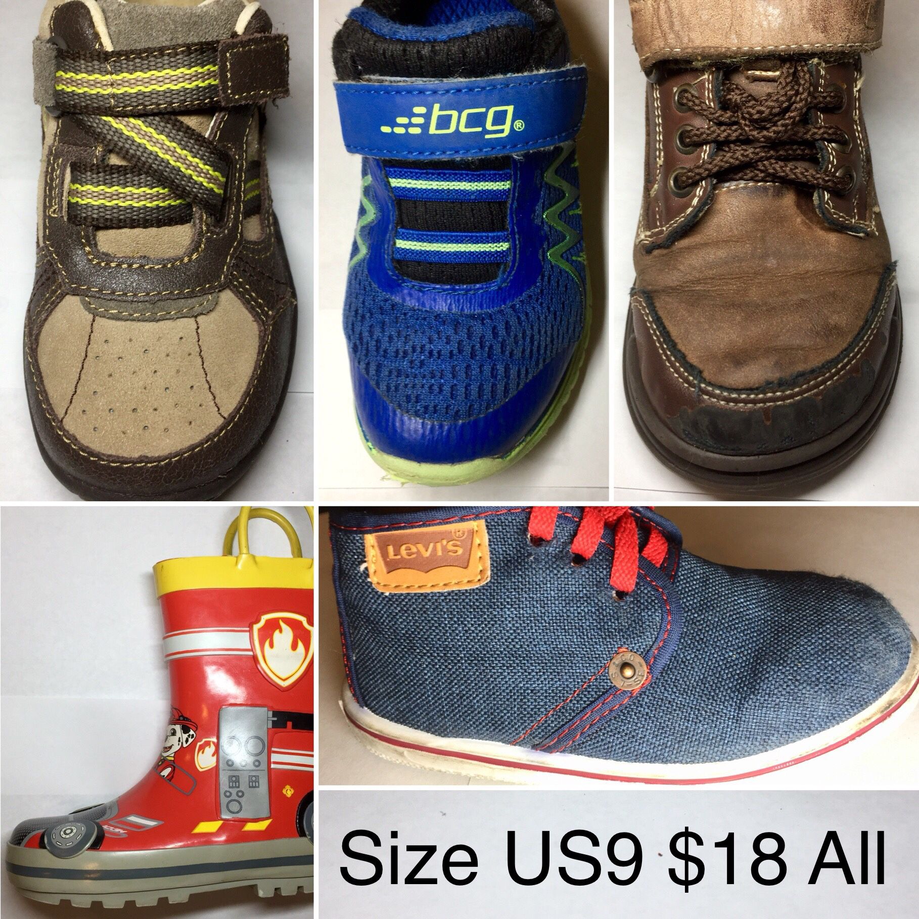 5 Pairs Boy Shoes Size US9. All for $18