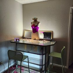 Glass And Metal Bar Top With 2 Mint Green Metal Chairs Only $199