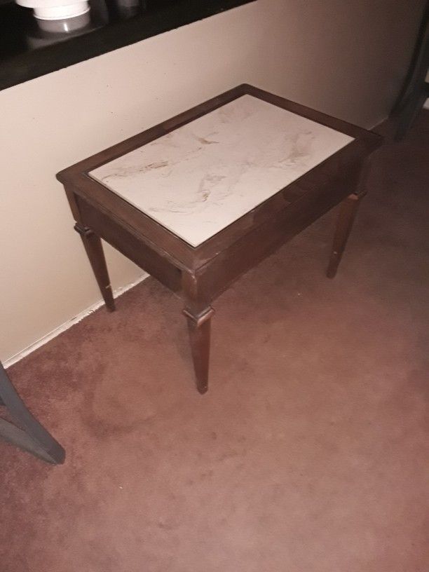 Wood and Marble End Table