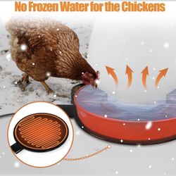 Chicken Water Heater For Winter, 11" Waterer Heated Base For 1-5 Gallon Metal Plastic Poultry Water, 110 Watt Heated Poultry Waterer With Thermostat F