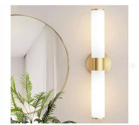 20 in. 2-Light Gold Vanity Lights Fixtures with Opal Glass Shape Wall Mount Lamp
