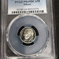 1999 S Gem Proof SILVER Roosevelt Dime Graded By PCGS At PR69 deep cameo 1-14