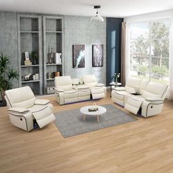 3pc Off White Leather Living Room Intelligent Recliner Sofa Set