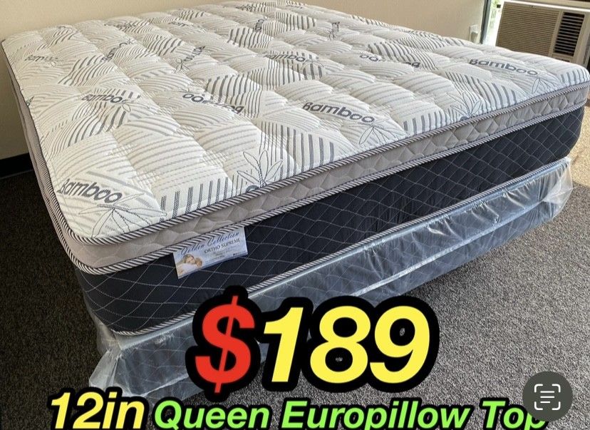 Queen Bamboo Plush Comfort Europillow Top 12inch Mattress!!