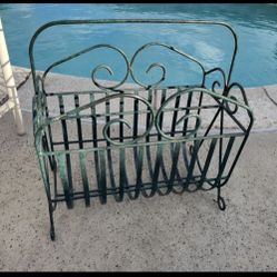 Vintage Green Wrought Iron Magazine Rack Holder Display