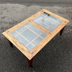 Solid Wood Vintage Coffee Table with Two Glass Panels on Top
