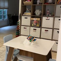 Modern Kids Arts And Crafts Play Room Table White And Walnut 