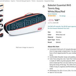 Babolat RH3 Tennis Bag, Holds 3 Full Size Racquets