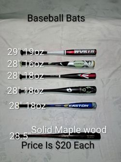 Baseball Bats Of Various Sizes (Price Is $20 Each)