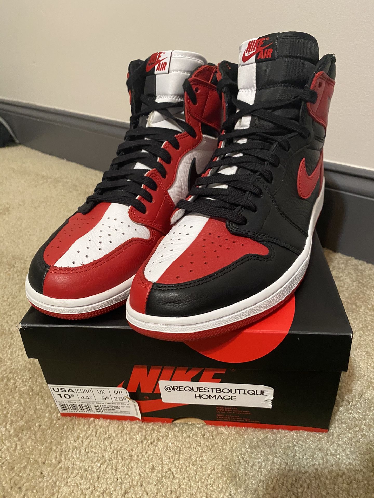 Jordan 1 homage to home size 10.5