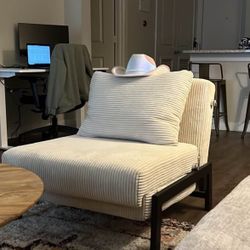 Convertible Sleeper Chair  - Premium Corduroy Velvet Fabric, Beige