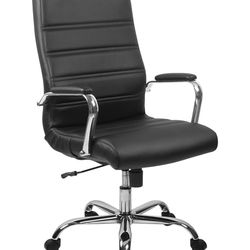 Brand New Black & Chrome Vegan Leather Tall Back Height Adjustable Reclining Executive Office Chair 