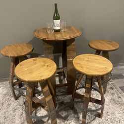 Wine Barrel Table And 4 Stools
