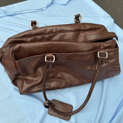 Bath & Body Works Brown Faux Leather Duffle Bag Animal Print Adjustable Straps