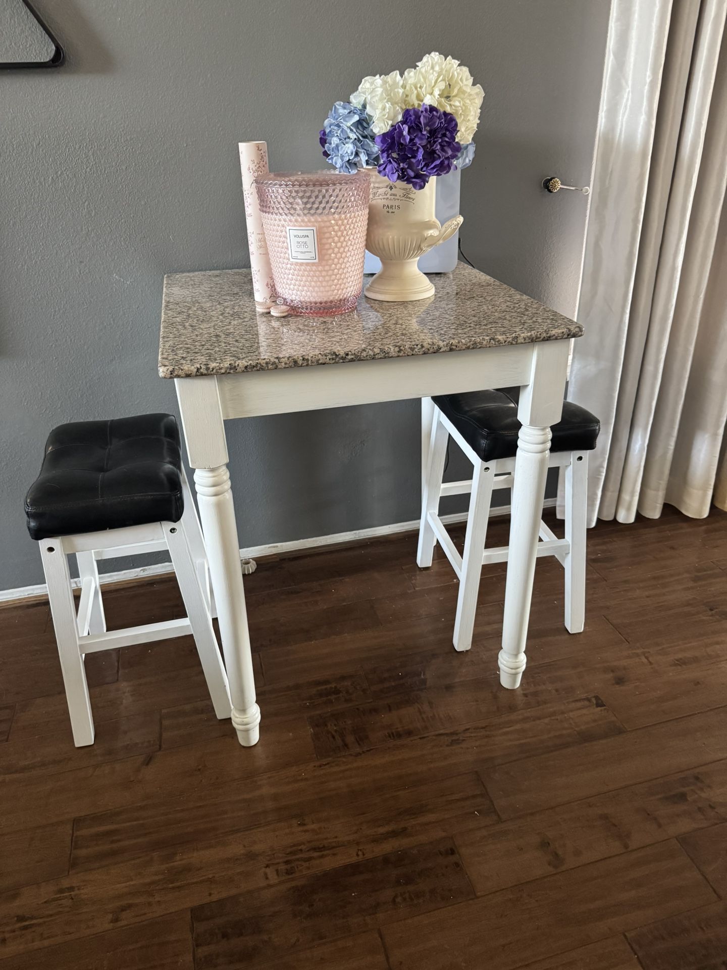 Granite Top Pub Table Set with 2 Stools