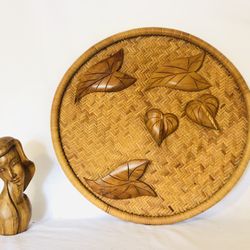 Mcm Teak Wood And Wicker Wall Decor 