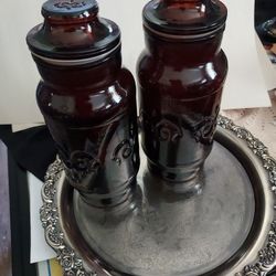 Vtg Borden Cremora Apothecary Amber Glass Fleur-De-Lis Jar/Cannister 