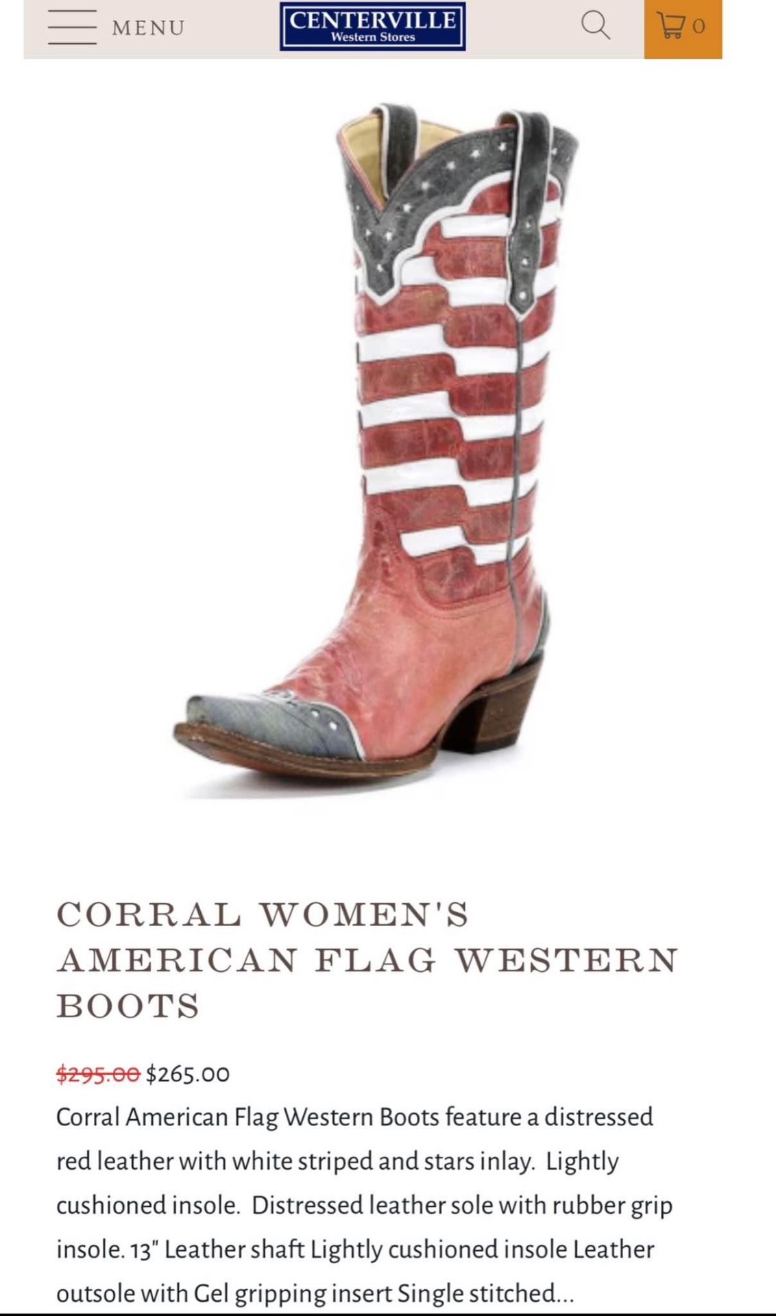 CORRAL WOMEN’S AMERICAN FLAG WESTERN BOOTS SIZE 7M