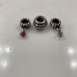 3 Pandora Silver Jewelry Pieces—1 Spacer, 2 Stone Dangles 