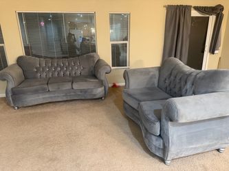Gray Velvet Tufted Sofa and Loveseat Set