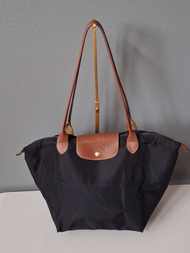 Longchamp le Pliage Original Large Black Nylon Leather Tote Bag