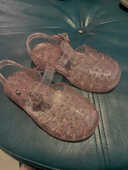 Girls snap on pink glittery jelly sandals