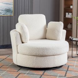 42” Ivory Boucle (Teddy Bear Fabric)  Barrel Swivel Sofa  [NEW IN BOX] **Retails For $736