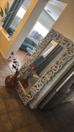 gorgeous and large, white distressed color wall mirror 35x70”