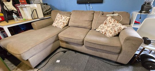Tan Fabric Sectional Sofa with Chaise