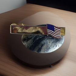 Enameled American Flag Vintage Tie Clip, Gold Tone