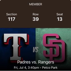 Padres Vs Rangers July 4th Fireworks game 2 Tickets