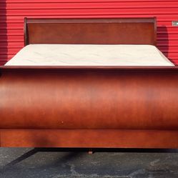 Queen Size Sleigh Bed with Memory Foam Mattress Set