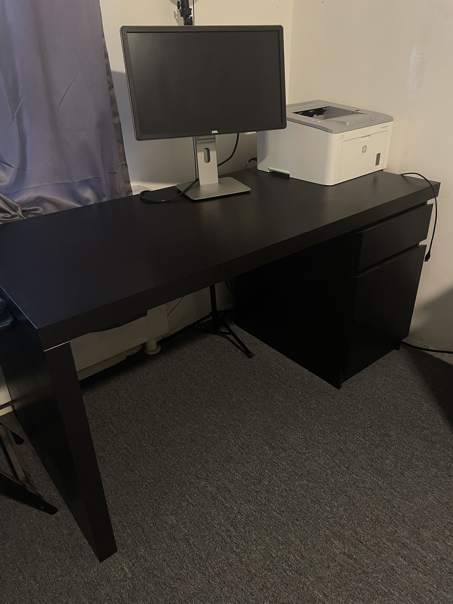Black Office Desk with Drawer & Cabinet 