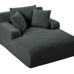 Oversized Dark Gray Corduroy Chaise Lounge Sofa