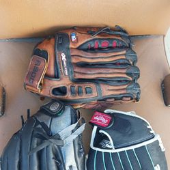 Baseball Gloves, Baseball, Bat. (All Left Hand For Right Pitchers)