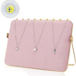 Pretty pink velvet necklace organizer display stand with pins 