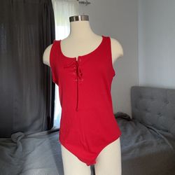 Plus Size Red Lace up bodysuit 2X