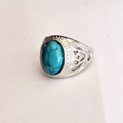  OCEAN BLUE HOWLITE POLISHED CABECHON NEW SIZE 9 STAINLESSSILVER FOREVER RING