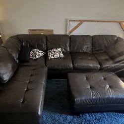 Brown Leather Sectional And Chaise 