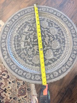 Antique Hand Carved Persian round Copper Wall Hanging Birds Antelopes 20”
