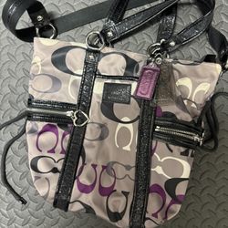 Authentic Coach Tote Bag With Black Leather Straps