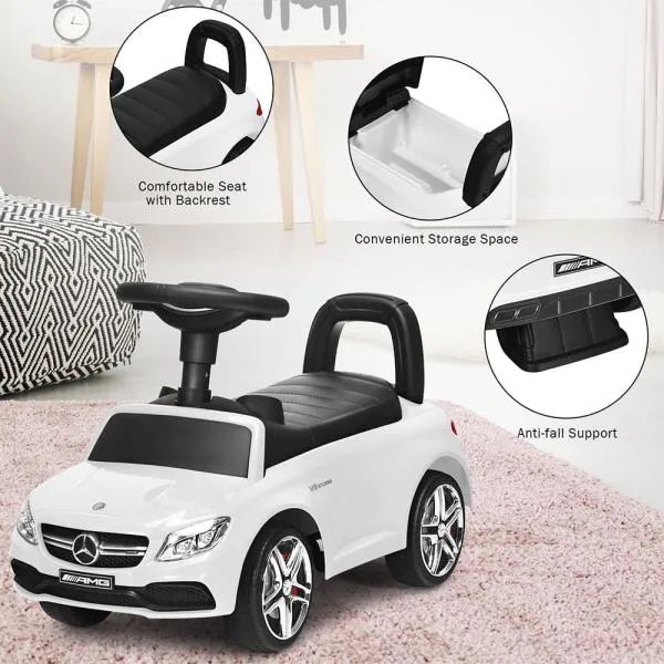 AMG Mercedes Benz Licensed Kids Ride On Push Car with Music Horn and Storage in White