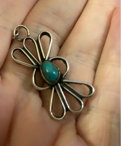 Vintage Navajo Luke Platero Sterling Silver Turquoise Butterfly Bow Pendant