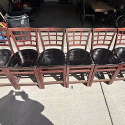 Set of 7 Wooden Bar Stools / Counter Chairs