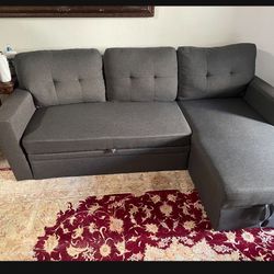 Gray Sofa Couch Convertible To Bed 