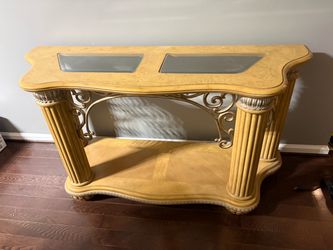 Ornate Console Sofa Table & End Table Set with Glass Inlays